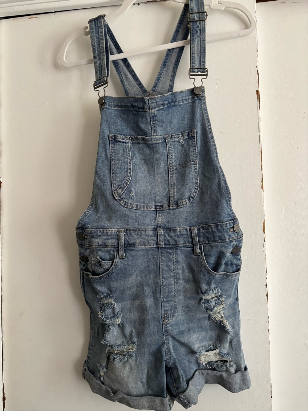 Three Bird Nest Blue Denim Overalls with Label Detail - Picture 4 of 5